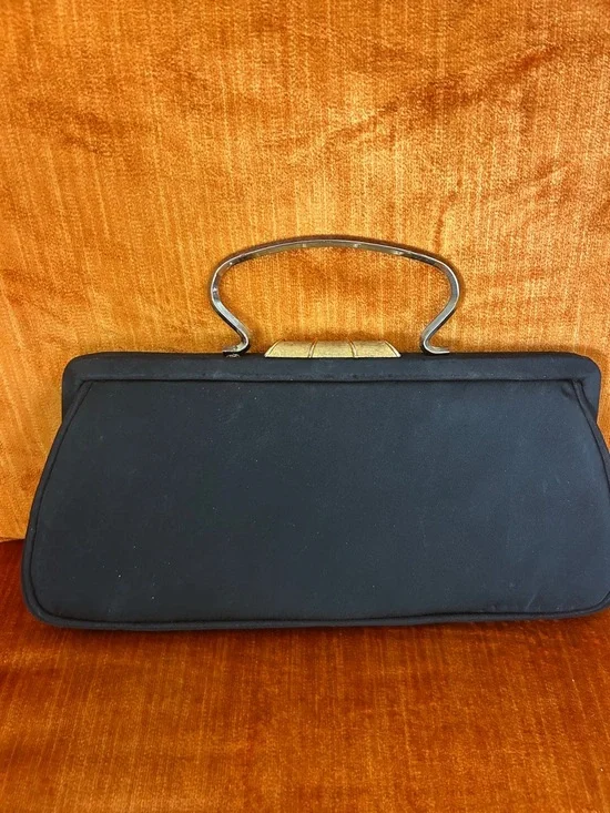 Vintage 1960s JR Florida USA Classic Black Evening Handbag with Top Handle - Picture 3 of 5